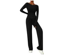 Couawaticy Women's Two Piece Tracksuit Set - Long Sleeve Tops & Wide Leg Trousers - Comfortable & Stylish Co Ord Sets - Airport Outfits & Lounge Wear - Black, M