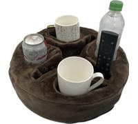 Couch and Bed Cup Holder Pillow, Sofa Organizer Caddy for Drinks, Remotes, Phones, Snacks (Brown)