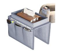 Couch Arm Tray - Sofa Armrest , Oxford Fabric Couch Chair, Bedside Table, Large Pallet Chair, Side Hanging Bag, Chair with 5 Pockets for Headphones, Tablet, Phone, Glasses