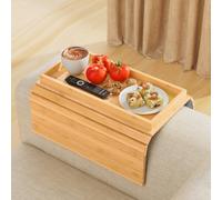 Couch Arm Tray,TOOVEM Sofa Arm Tray Bamboo Sofa Tray Table for Couch,Anti-Slip Arm Table Clip On Tray Sofa Table,Foldable Sofa Armrest Tray Couch Cup Holder for Snacks,Phone,Remote,Cups