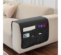 Couch Armrest Organizer, Chair Arm Covers, Armchair Sofa Organiser with 6 Pockets, Remote Control Holder Armchair Caddy, Waterproof Couch Arm Rest Storage Bag for Phone Book Magazines Remote Control