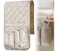 Couch Armrest Organizer, Sofa Armrest Storage Organizer Anti-Slip Armchair Storage Bag Remote Control Holder Large Couch Organiser Caddy for Phone, Book, Magazines, Remote Control（Gold）