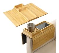 Couch Armrest Table Bamboo Sofa Arm Tray Foldable Anti-Slip Couch Cup Holder Tray for Remote Controls, Phones, Cups and Snacks