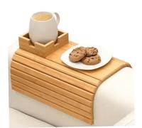 Couch Armrest Tray with Cup Holder - Non-Slip Bamboo Couch Arm Table Fits Standard Sofa Armrests, Natural Wood Color