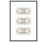 Couch Club Ticket Canvas Print Typography Art Print by Art Remedy, Black Frame, 20 x 30