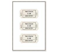 Couch Club Ticket Canvas Print Typography Art Print by Art Remedy, Silver Frame, 20 x 30