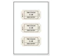 Couch Club Ticket Canvas Print Typography Art Print by Art Remedy, White Frame, 20 x 30