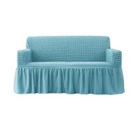 Couch Cover Elegant Ruffled Sofa Slipcovers Seersucker Couch Covers High Elastic Loveseat Sectional Sofa Covers Easy Fit Washable Furniture Covers With Skirt Country Sky Blue 4 seaters (235-300cm)