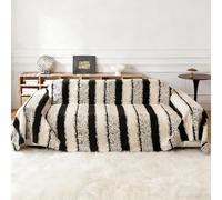 Couch Cover for 2-3 Cushion Couch Sofa Pet Friendly, Boho Sectional L Shaped Sofa Cover Washable for Dogs Cats Kids, Leather Furniture Protector Slipcover Decor for Living Room(Black, 180 x 380cm)