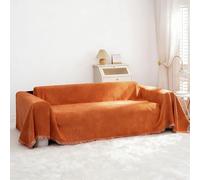 Couch Cover for Dogs, Boho Sofa Covers for 3 Cushion Couch, Chenille Sofa Slipcover for Pets Washable, L-Shape Sectional Couch Loveseat Cover Soft Throw Blankets with Tassels(180 x 340cm,Orange)