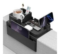 Couch Cup Holder - Anti-Slip Sofa Armrest Tray with Dual Side Pockets - Silicone Anti-Spill Sofa Drink Holder Arm with Phone Holder - Couch Arm Tray for Cup, Phone, Tablet, Remote Control Snack, Black