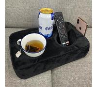 Couch Cup Holder Pillow, Couch Drinks Remotes Holder for Center of Couch, for Sofa, Bed, RV, Car (Black)