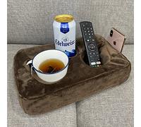 Couch Cup Holder Pillow, Couch Drinks Remotes Holder for Center of Couch, for Sofa, Bed, RV, Car (Brown)