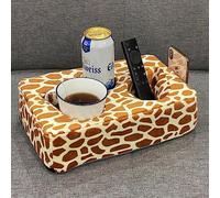 Couch Cup Holder Pillow, Couch Drinks Remotes Holder for Center of Couch, for Sofa, Bed, RV, Car (Giraffe)