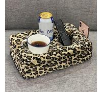 Couch Cup Holder Pillow, Couch Drinks Remotes Holder for Center of Couch, for Sofa, Bed, RV, Car (Leopard)