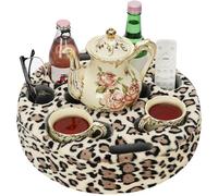 Couch Cup Holder Pillow, Cozy Glass Pillow, Couch Caddy for Drinks, Snacks, Remote, Cellphones, Tablets. Holds Drinks Standing and Prevents Spills for Car, Park (LeopardYellow)
