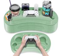 Couch Cup Holder Pillow Tray with 6 Slots, Gaming Pillow Couch Cupholder Tray with Armrest Cushion, Couch Caddy & Buddy, Drink, Snack, Controller, Remote, Phone, Green