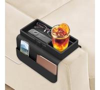 Couch Cup Holder,Silicone Sofa Armrest Tray,Armchair Tray with Dual Side Pockets,Anti-Spill Sofa Drink Holder Arm,Couch Arm Organizer for Drinks/Phone/Tablet/Remote/Snack(Black)