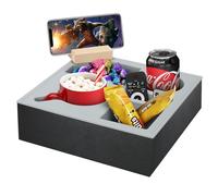Couch Cup Holder Tray, Bamboo Couch Cup Holder with Soft Silicone, Couch Organizer Tray with Rotatable Phone Holder for Bed Car RV, Waterproof Anti-Spill Couch Drink Holder for Snacks Beverage Remote