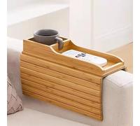 Couch Cup Holder Tray Bamboos, Couch Tray Sofa Arm Cup Holder, Natural Bamboos Sofa Arm Tray, Couch Organizer Caddy Arm Tray For Drink, Sofa Armrest Tray Table Anti-Slip Sofa Table