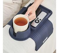 Couch Cup Holder Tray, Elimiko Silicone Sofa Drink Holder with Large Cup Holder and Tray, for Oversized Mugs/Long Remote/Snacks/Cellphone (Navy Blue)