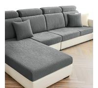 Couch Cushion Covers Comfort Soft Magic Sofa Covers Washable Stretch Resistant for 3 Chair Cushion Couch Furniture Protectors for Pets Sectional Slipcovers 3 Seaters+1 Chaise (Dark Gray)