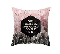 Couch Pillow Covers Clearance Cushion Girl "She Believes Could""So Did"Geometry Silk Throw Pillow Covers Anime Cushion Pink Black Gold 16X16 Inches