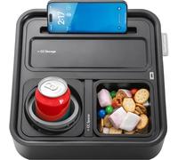 CouchConsole Original Tray - Drinks & Snacks Sofa Caddy with Armrest, Table with Phone Stand- TV Remote Control Storage and Organizer - for Living Rooms, RV, and Cars, Black/Gray
