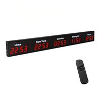 COUCHO World Time Zones Clock, Large Digital LED World Clock, 3/4/5 Multi Time Zone with Customizable Cities, Mounted, for Hotel, Multinational Corporation, Office, Home(Red,5 cities)