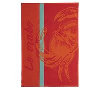 Coucke French Cotton Jacquard Towel, Crabe (Crab) Rouge, 20-Inches by 30-Inches, Red