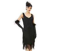 Coucoland 1920s Flapper Sequin Beaded Art Deco Evening Dress Women's 1920s Flapper Dress Great Gatsby Costume (XXL, Black)