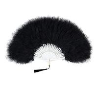 Coucoland 1920s Marabou Feather Fan Flapper Folding Hand Fans Feather Fan Handheld for 20s Vintage Gatsby Party Black