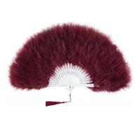 Coucoland 1920s Marabou Feather Fan Flapper Folding Hand Fans Feather Fan Handheld for 20s Vintage Gatsby Party Winered