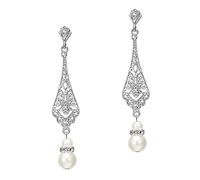 Coucoland 1920s Vintage Rhinestone Earrings Flapper Accesories Gatsby Costume Silver