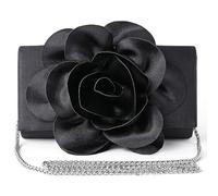 Coucoland Clutch Purses for Women, 3D Flower Flap Evening Bag Formal Vintage Satin Handbags for Bridal Wedding Party Daily, Black, One Size