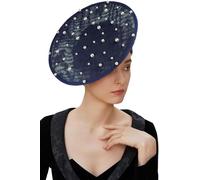 Coucoland Fascinator Hat Cocktail Tea Party Fascinator Headband Vintage Kentucky Derby Fascinators for Wedding, Navy Blue-Pearl, One Size