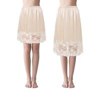 Coucoland Half Slips for Under Dresses - 2 Pieces Adjustable Slips Elastic Waist Skirts Lace Trim Comfortable Shirt Extenders, Champagne, Medium