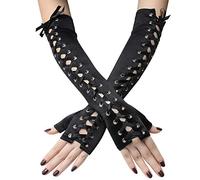 Coucoland Lace Up Fingerless Gloves Adjustable Long Gloves for Evening Party (Black)
