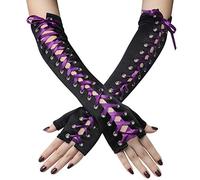 Coucoland Lace Up Fingerless Gloves Adjustable Long Gloves for Evening Party (Purple)