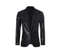 Coucoland Sequin Blazer Men-Tuxedo Jacket Sequin Suit Men Sport Coats, Black, XXL