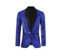 Coucoland Sequin Blazer Men-Tuxedo Jacket Sequin Suit Men Sport Coats, Blue, XL