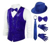 Coucoland Sequin Costume Set 5-Piece Unisex - Pop King Jackson Costume 70s 80s Disco Pop Themed Halloween Cosplay Stage Party Outfit