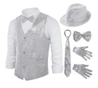 Coucoland Sequin Costume Set 5-Piece Unisex - Pop King Jackson Costume 70s 80s Disco Pop Themed Halloween Cosplay Stage Party Outfit