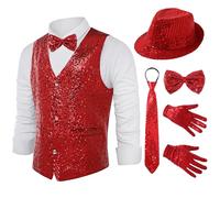 Coucoland Sequin Costume Set 5-Piece Unisex - Pop King Jackson Costume 70s 80s Disco Pop Themed Halloween Cosplay Stage Party Outfit