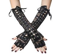 Coucoland Steampunk Gloves Lace Up Fingerless Gloves Adjustable Long Gloves for Evening Party