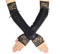 Coucoland Steampunk Gloves Lace Up Fingerless Gloves Adjustable Long Gloves for Evening Party (Laceblack 2)