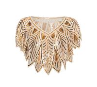 Coucoland Women's 1920s Shawl Sequin Beaded Evening Cape Art Deco Vintage Shawl Bolero Wraps (Gold Champagne)