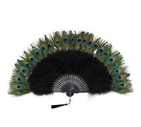 Coucoland Women's Marabou Feather Fan 1920s Vintage Style Retro Hand Fan for Women Gatsby Costume Flapper Accessory Black