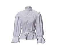 COUCOU Age Women Victorian Ruffled Blouse Edwardian Blouse Gothic Lolita Renaissance Shirt Sexy Corset Top-M, White