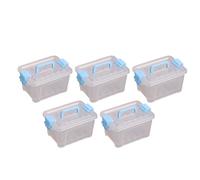 CoudarTitie 5 Pieces Mini Dollhouse Transparent Organizer Container for DIY Accessories with Lockable Lid And PP Handle Suitable for Kids G, Blue